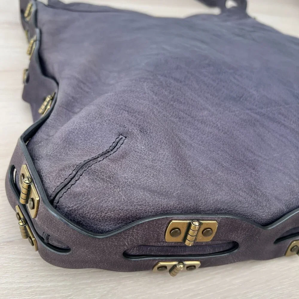 Kooba MEG Genuine Washed Leather Shoulder Bag Hinge Cutout Strap in Lavender